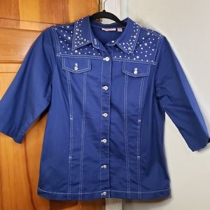 Quacker Factory Women's Stars & Sparkle Woven Button Front Jacket